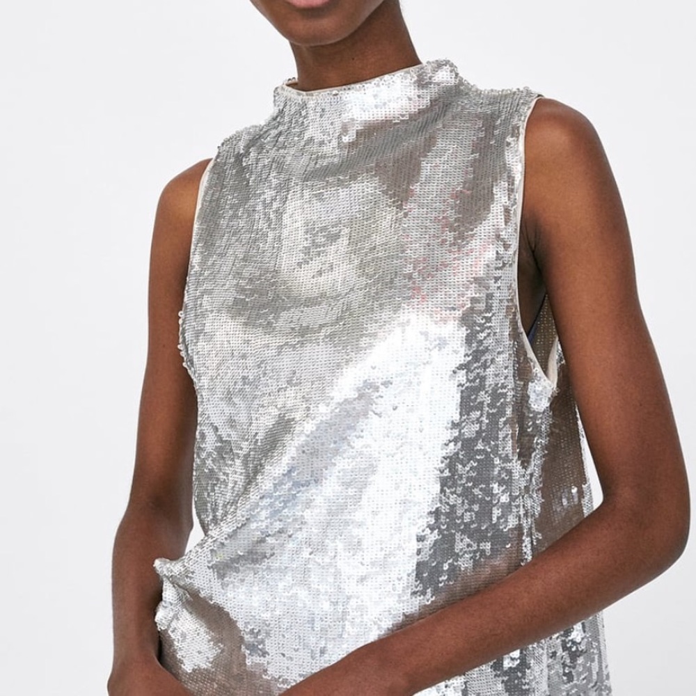 Zara Silver Sequin High Neck Top, never worn!